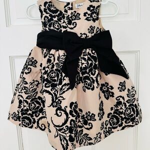 Elegant Kids Dress with Black Floral Pattern